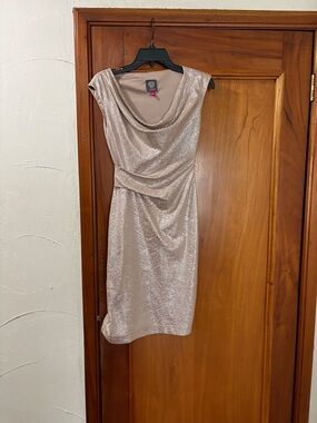 Vince Camuto Metallic Champagne Cowl Midi Dress